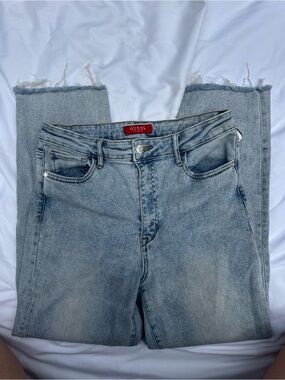 GUESS Light Blue Frayed Hem Cropped Jeans